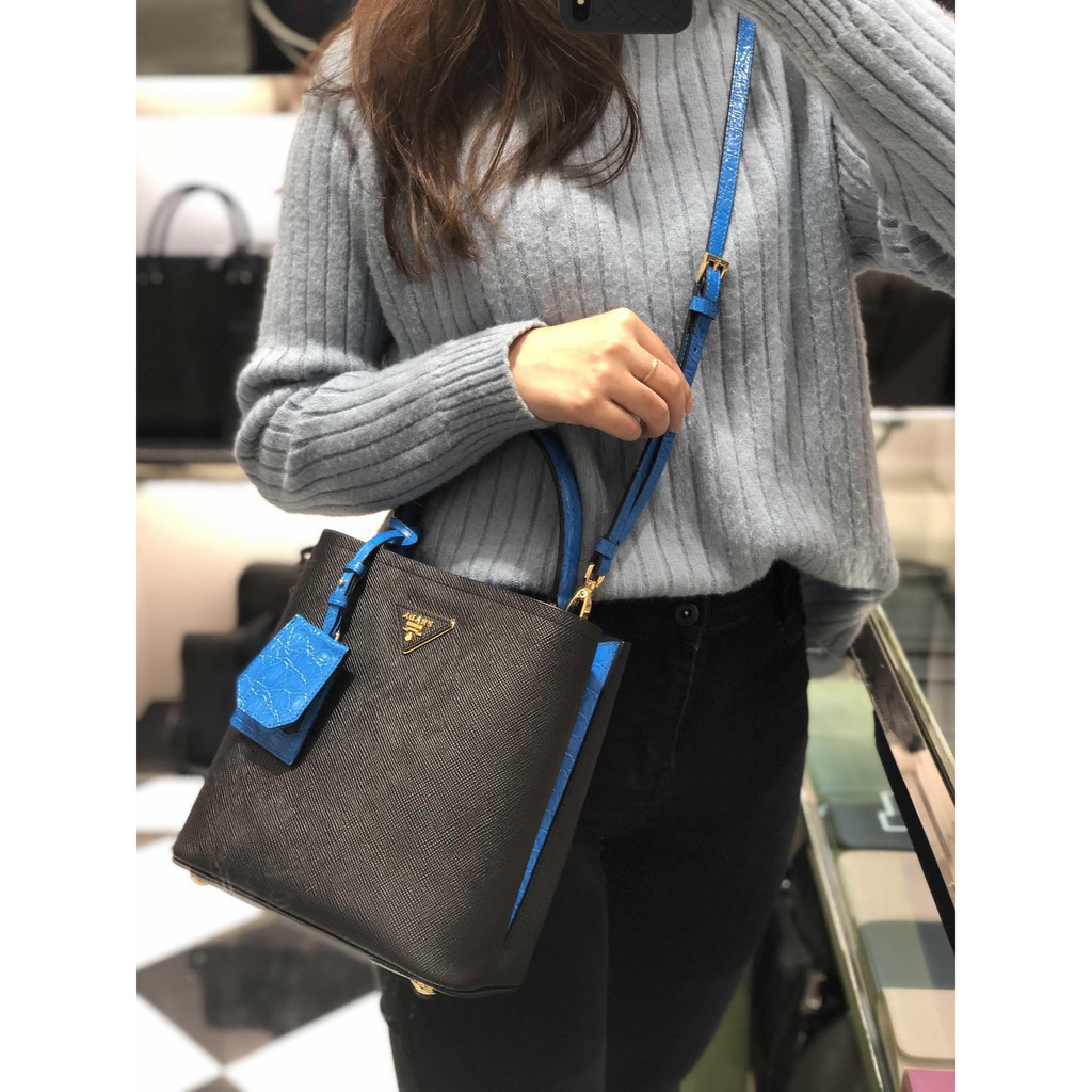 prada saffiano double bucket bag