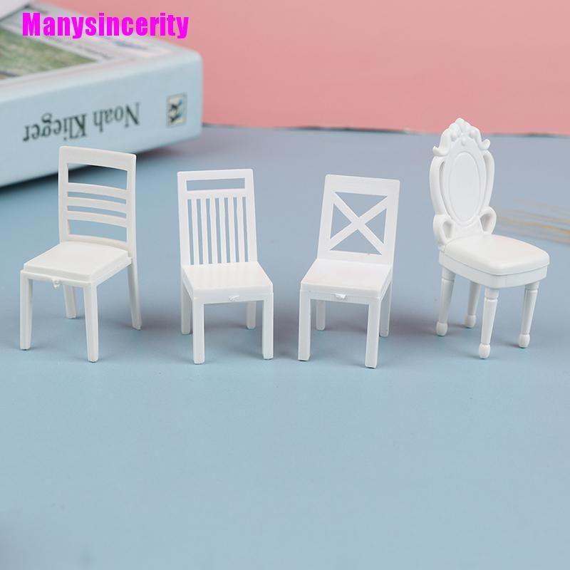 1/12 Dollhouse Decoration Miniature Table Furniture Toys Simulation Chair Model Set Wooden White Dining Table Doll Accessories