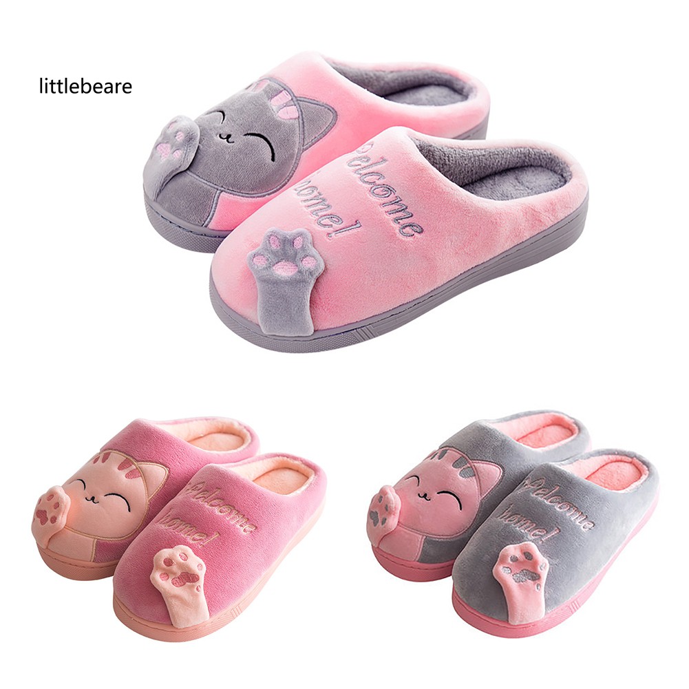 L Ready Stock Cute Plush Cartoon Cat Home Slippers Warm Bedroom Indoor Women S Floor Shoes