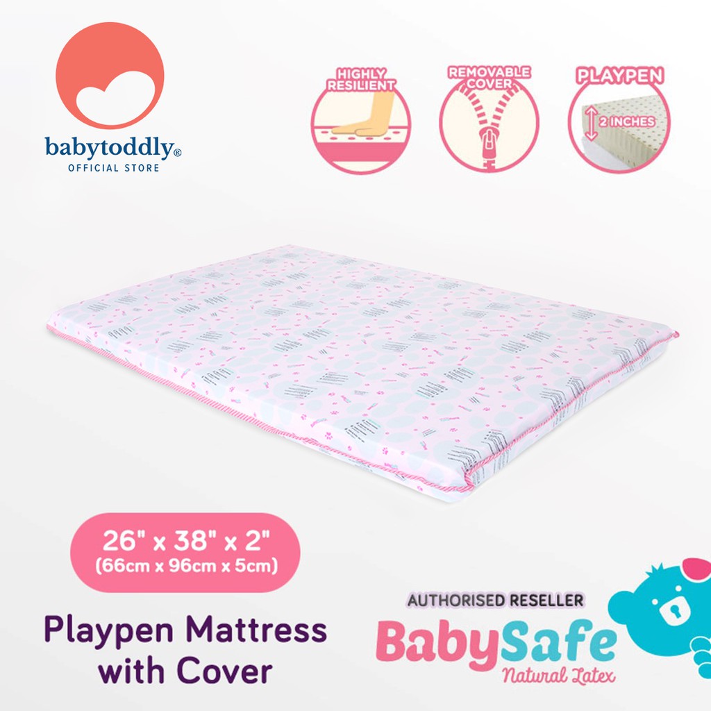 BabySafe Baby Latex Mattress with Cover Playpen 26" x 38" x 2