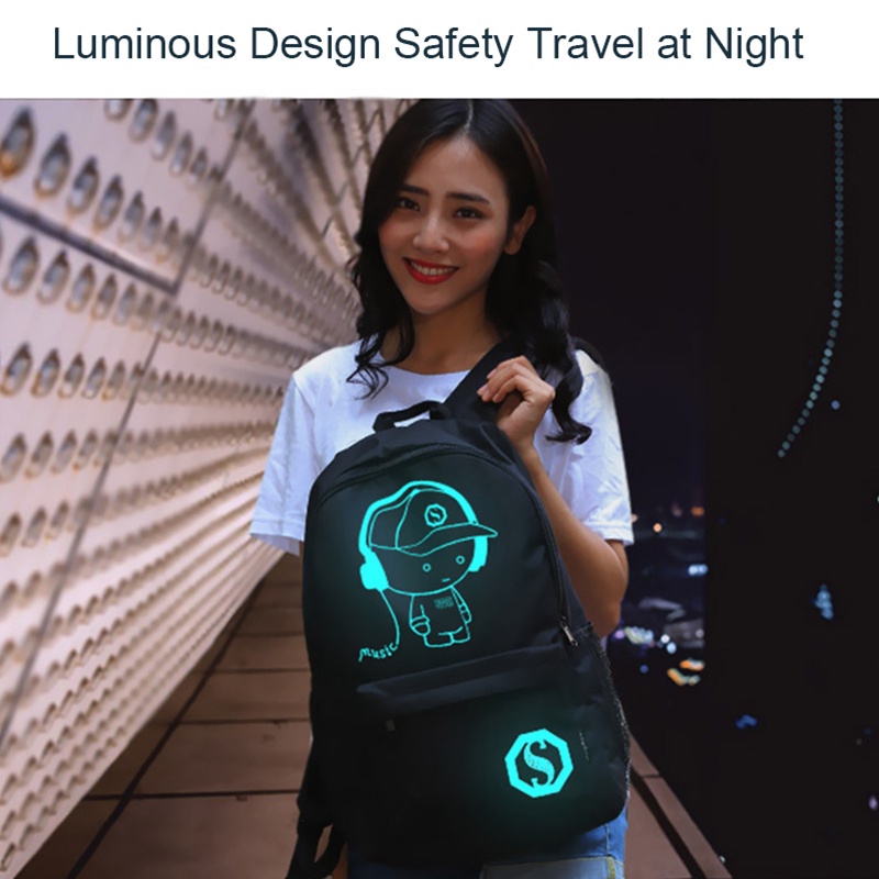 Luminous Laptop USB Backpack Men Casual Music Boy Student School Bags Outdoor Travel Waterproof Backpacks