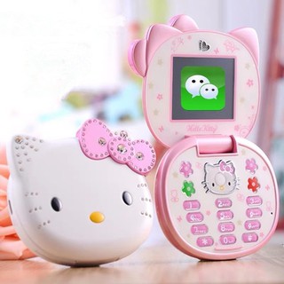 Cute Mini Hello Kitty Girl Phone K688+ Quad Band Flip Cartoon Mobile Phone Unlocked Kids Children Mini Dual Sim Cell Phone