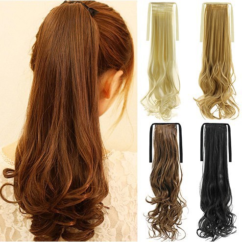 1pc Women Straight Hair Curls Tie Wrap Around Ponytail Wig