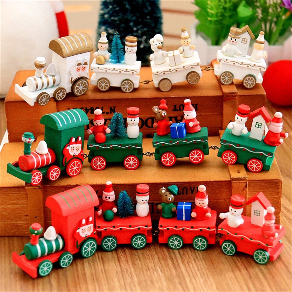 Xmas Wooden Christmas Train Santa Claus 