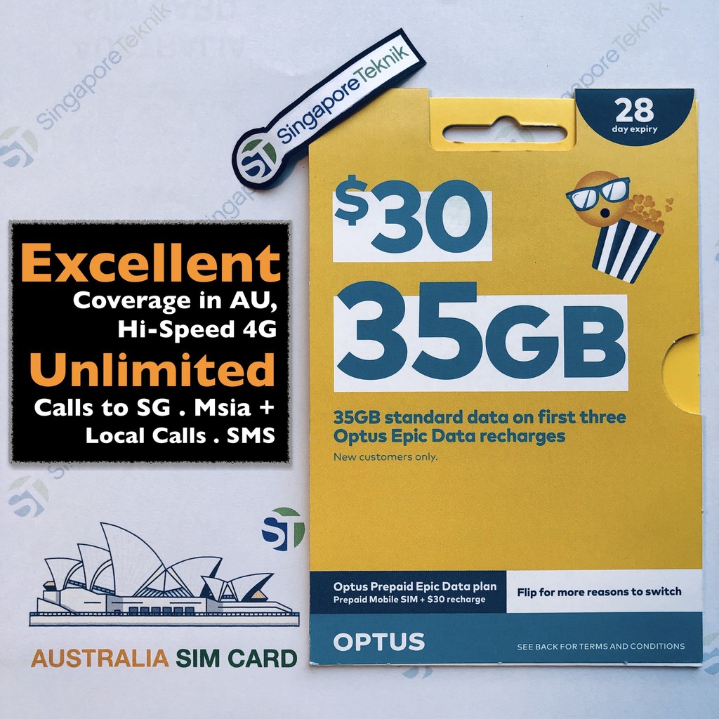 Australia Optus SIM Card 35GB Data Free Call SMS All 4G Mobile Phone No