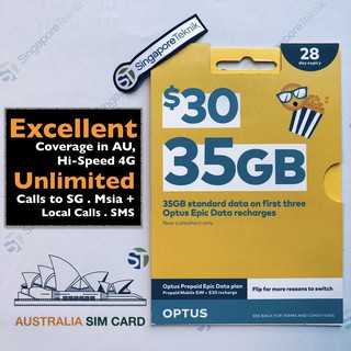 Australia Optus SIM Card 35GB Data Free Call SMS All 4G Mobile Phone No Pocket Wifi Dataroam Sydney Mel Perth Best Cover