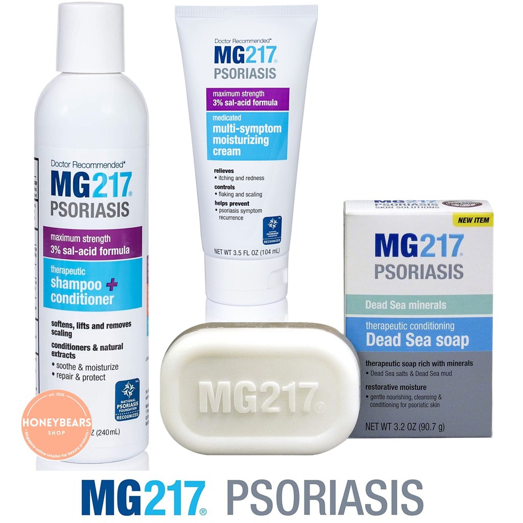 MG217 Psoriasis 2 in 1 Shampoo + Conditioner, Moisturizing Cream, Dead Sea Mud and Salt Soap