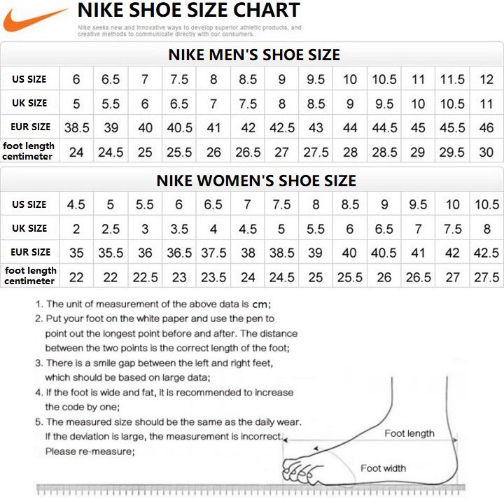 nike size chart footwear