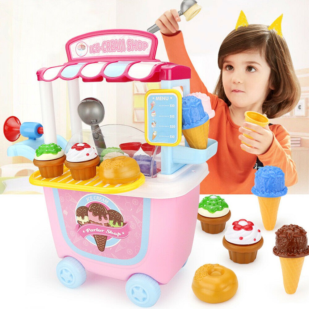 [READY STOCK] Kids Ice Cream Shop Portable Trolley Playset Pretend Play ...