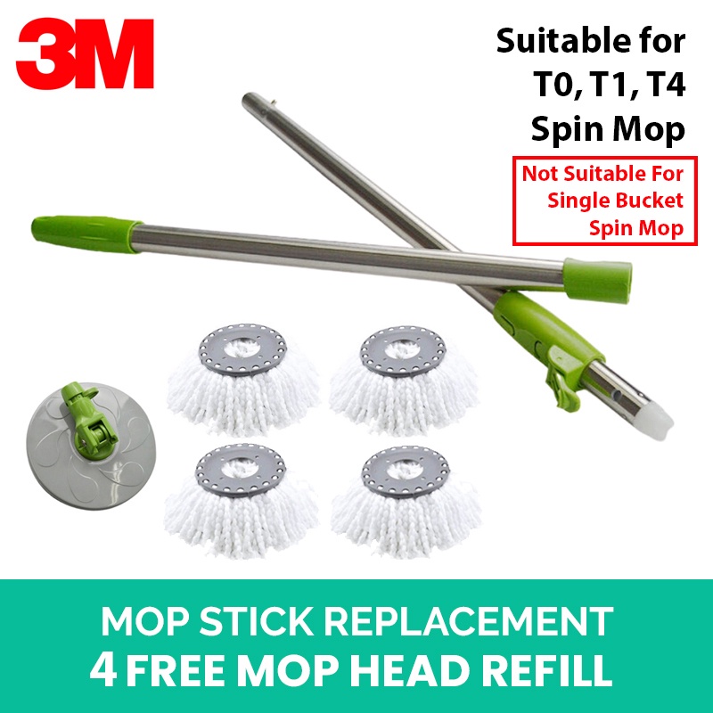 3M ScotchBrite Spin Mop Replacement Stick Spare Part for T0 T1 T4 with 4 Free Refill