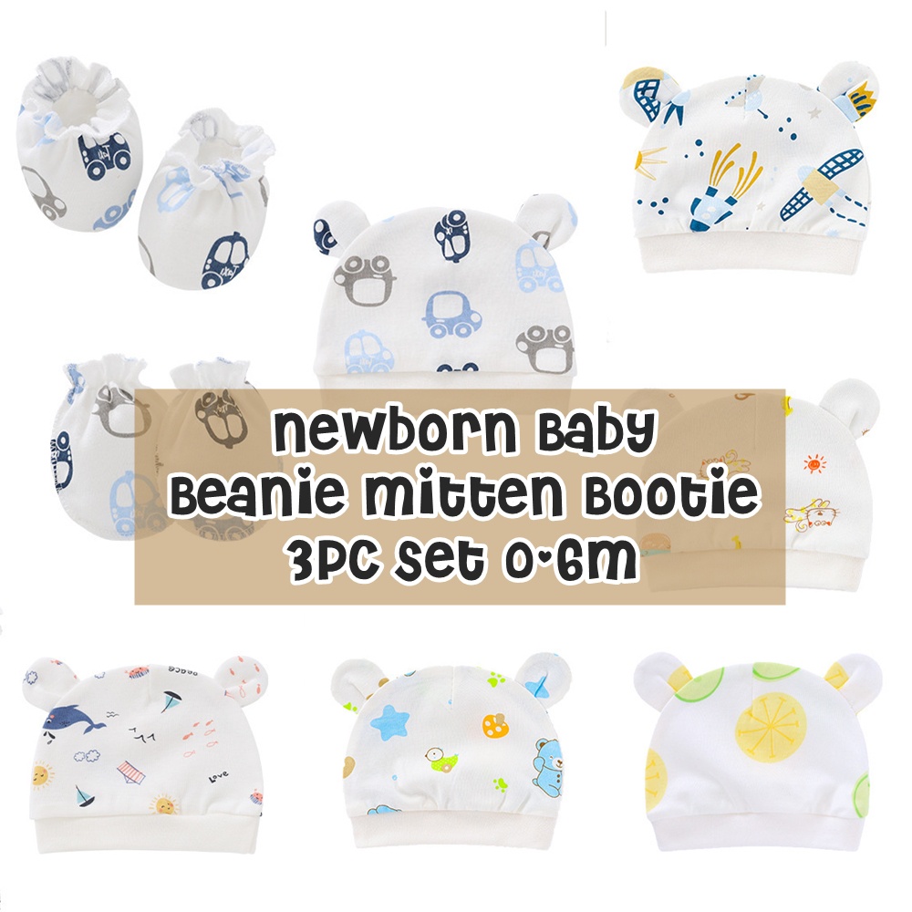 Newborn Baby Beanie Hat Cap Mitten Bootie 3pcs Set 0-6M
