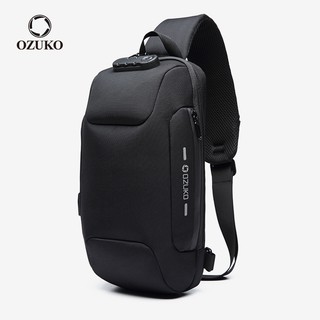 OZUKO Fashion Men Waterproof USB Charging Crossbody Bag Anti Theft Lock Sling Chest Pack