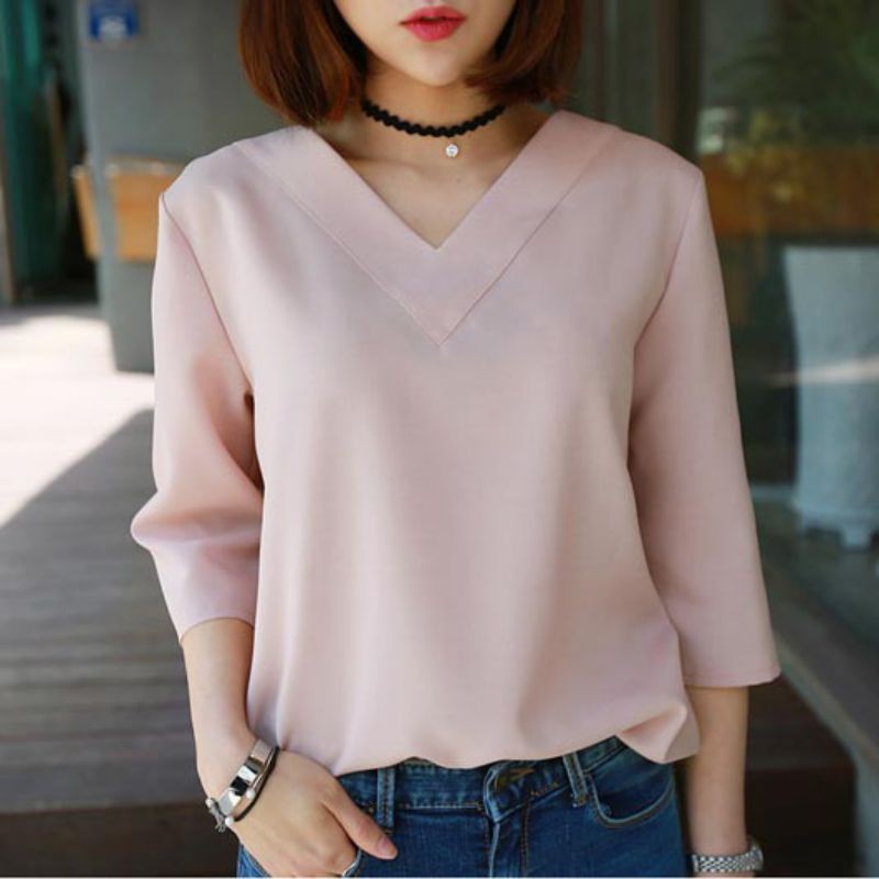  Korean  Style  V neck Chiffon Office Ladies Blouse  Shopee  