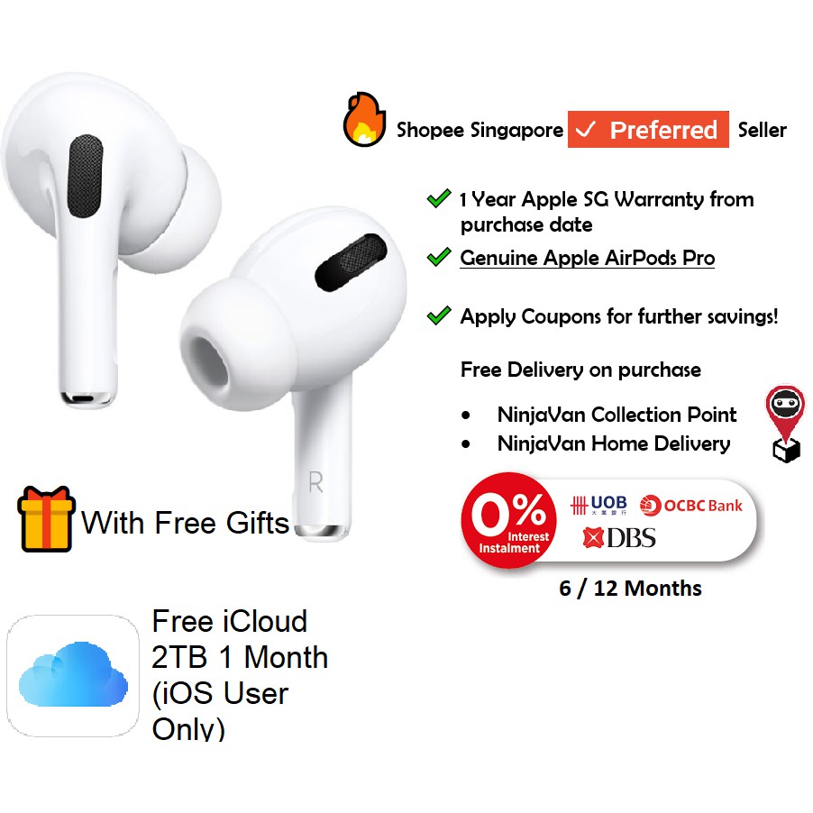 Apple Airpods Pro 2019 Free 1 Month 2tb Icloud 1 Year Sg Local Warranty Shopee Singapore