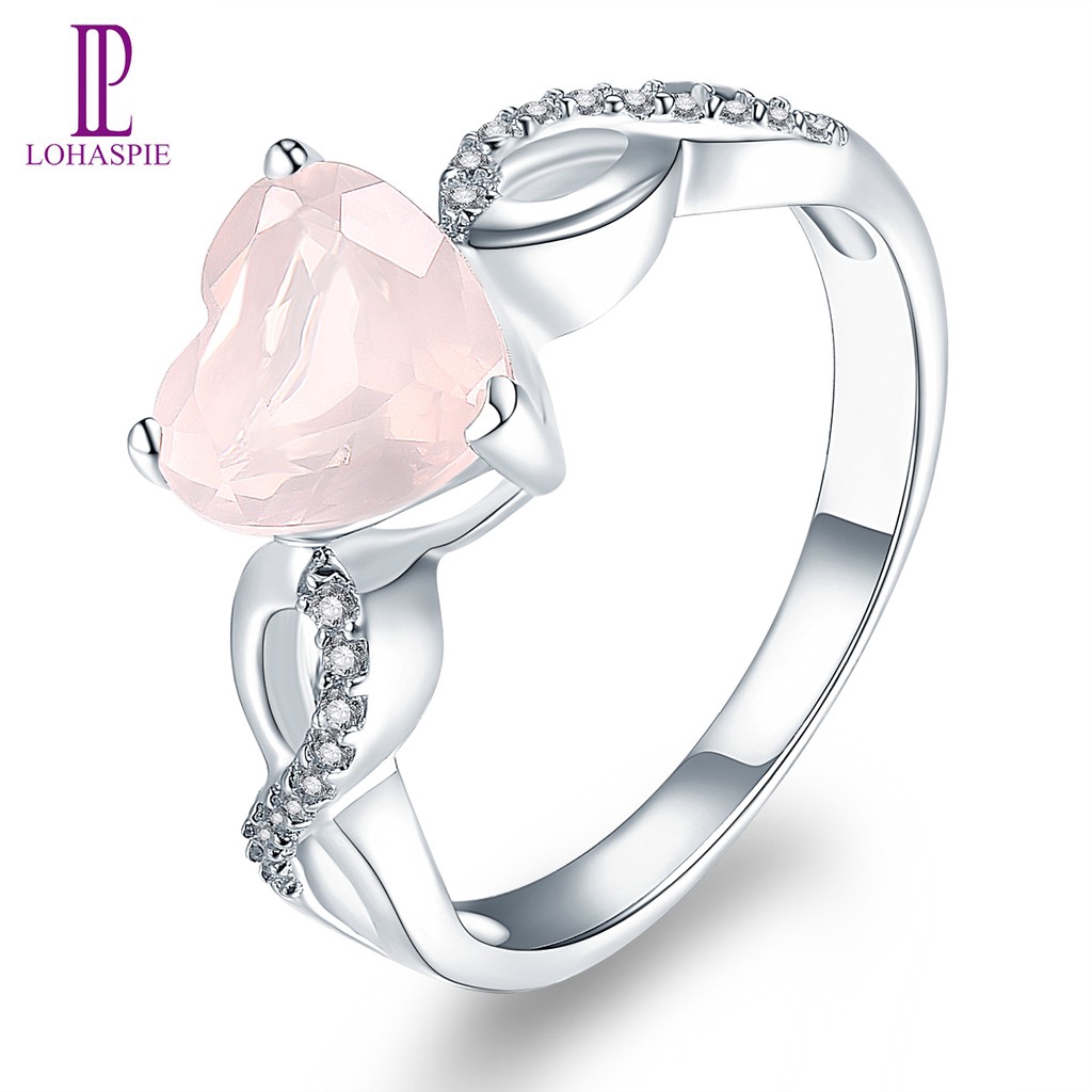 Natural Rose Quartz Engagement Ring for Women Gift Solid 925 Sterling