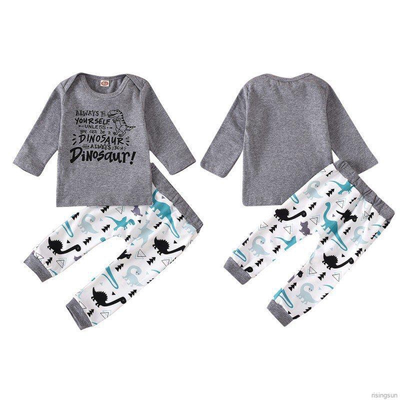 Sun Baby Boy Tops Newborn Clothing Alphabet Dinosaur Print Top T Shirt Dinosaur Print Pants Suit Shopee Singapore
