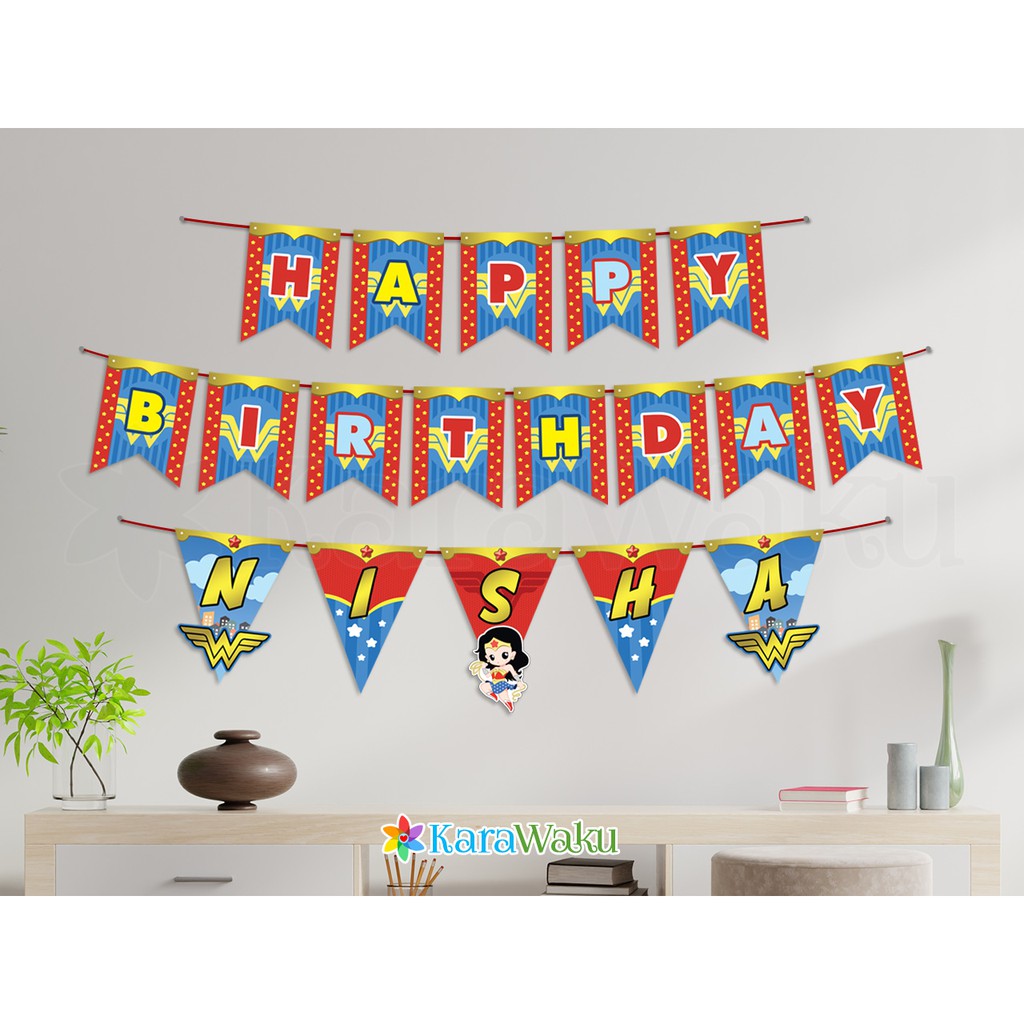 Flag Birthday Bunting Superhero Birthday Wonder Woman Shopee 