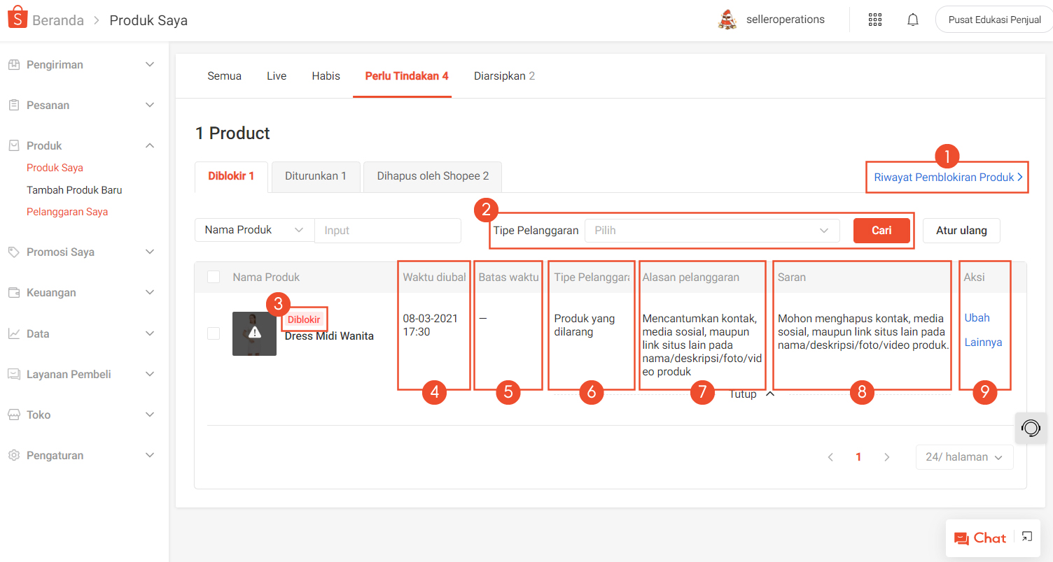 Memeriksa Produk Yang Diblokir Pusat Edukasi Penjual Shopee