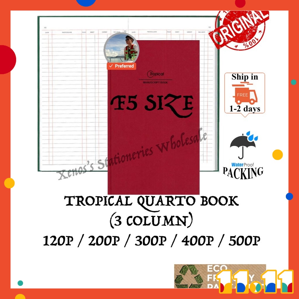 Shop Malaysia Tropical F5 Hard Cover 3 Columns Quarto Book Manuscript Short Buku Log Kulit Tebal Notebook Hardcover Account Akaun Shopee Singapore