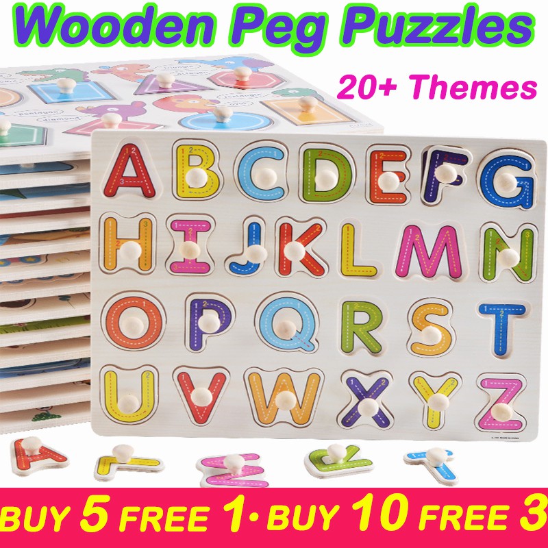 [Buy 5 Free 1] 3D Wooden Peg Puzzle with Knob Educational Wood Pegboard ...