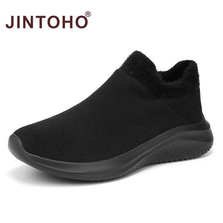 【JINTOHO】Plus Size 35-45 Unisex Loafers Fashion Warm Fur Men Shoes Slip On All Black Shoes For Men And Women #7