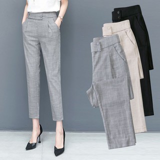 Women Summer Thin Cotton Linen Blazer Pencil Pants Female Elastic Waist Business Pants Ladies Office Wear Pants Plus Size S-3XL