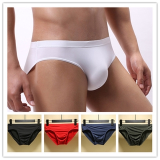 Image of Men's ice silk brief ultra-thin silky underwear men translucent mid waist briefs