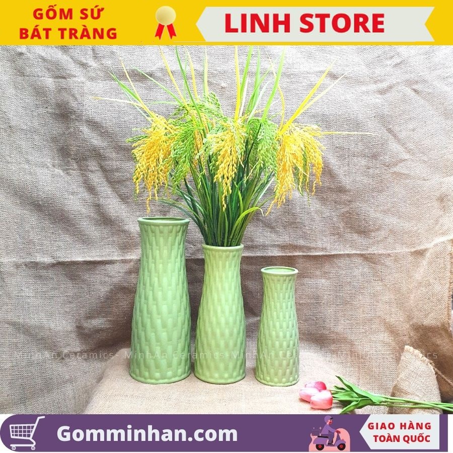 Bat Trang Ceramic Vase Flower Vase Green Flower Vase Linh Store