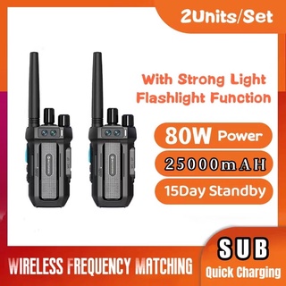 Walkie talkie New Wireless FM Matching Other Models 80W High Power 3-10km Strong Light Flashlight Function (2Units)