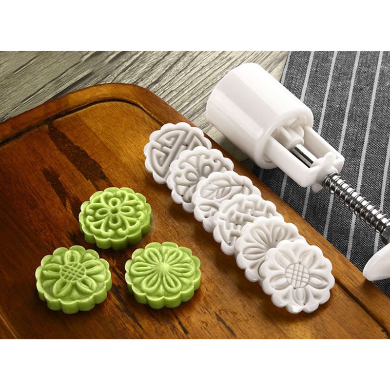 ZIRAN Moon Cake Mould 100G Mooncake Barrel Mold With 6Pcs Flower Stamps Hand Press Moon Cake Pastry 