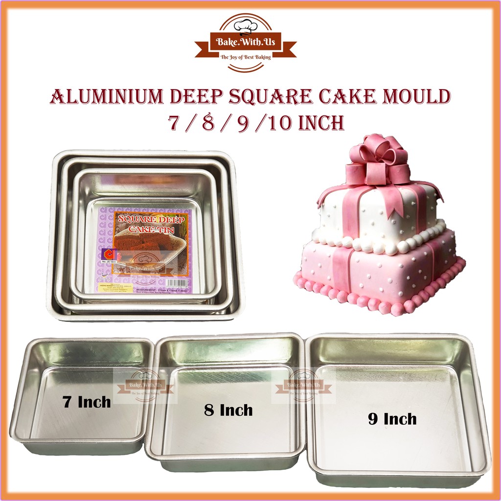 Shop Malaysia Aluminum Deep Square Cake Mold 7 8 9 10 Inch Quadrilateral Kek Pan 4 Size Shopee Singapore