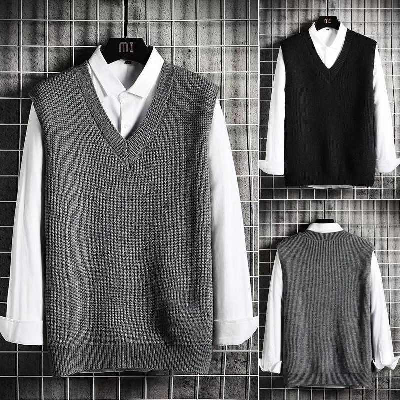 panlalaking sweater Three Colors Optional Vest Sweater Knitwear Men ins Sleeveless V-Neck Preppy Sty