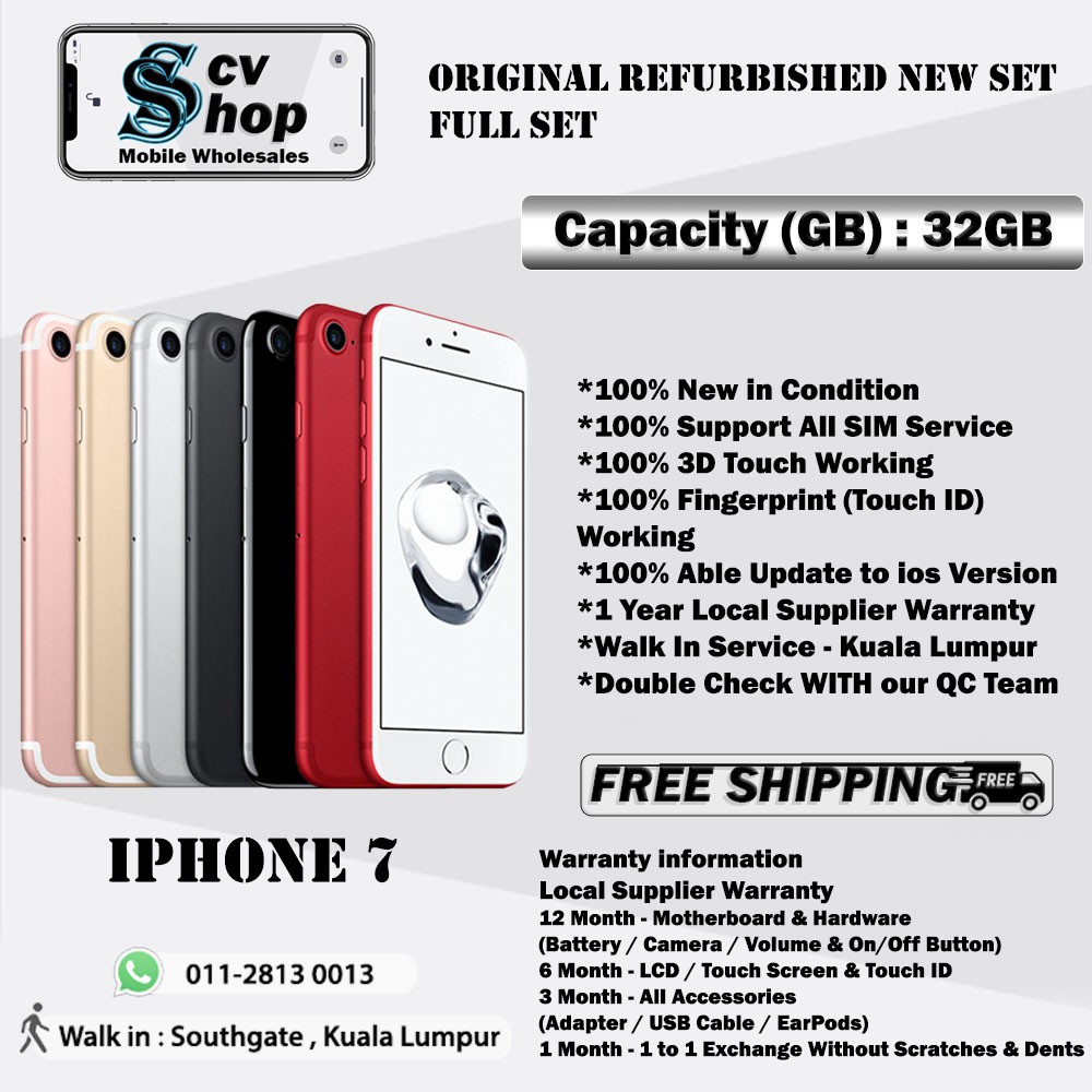 Scv Apple Iphone 7 32gb 128gb 256gb Full Set Original Refurbished New Set Shopee Singapore