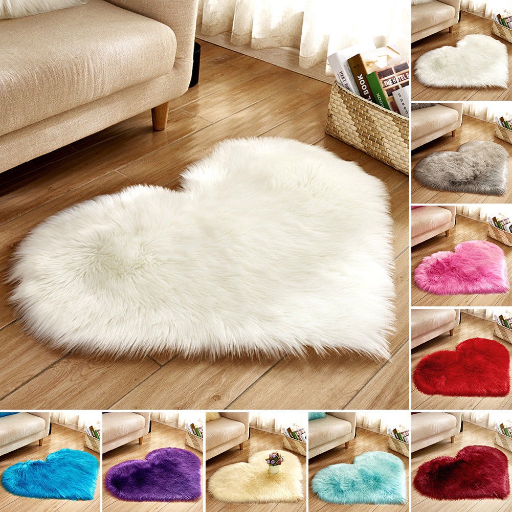 Love Heart Fluffy Mat Rugs Soft Faux Fur Bedroom Rug Mat 30 40cm