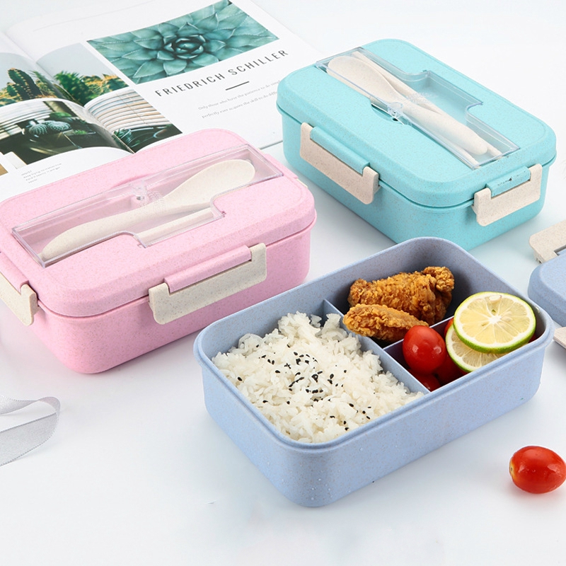 Wheat straw insulated lunch box portable lunch box + Spoon + chopsticks ...