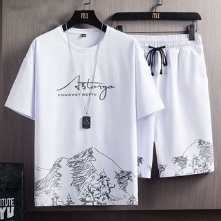 New Leisure Suit Men Korean Short Sleeve Fashion Shorts Suit Men T-shirt Sport Suit Two Piece Set