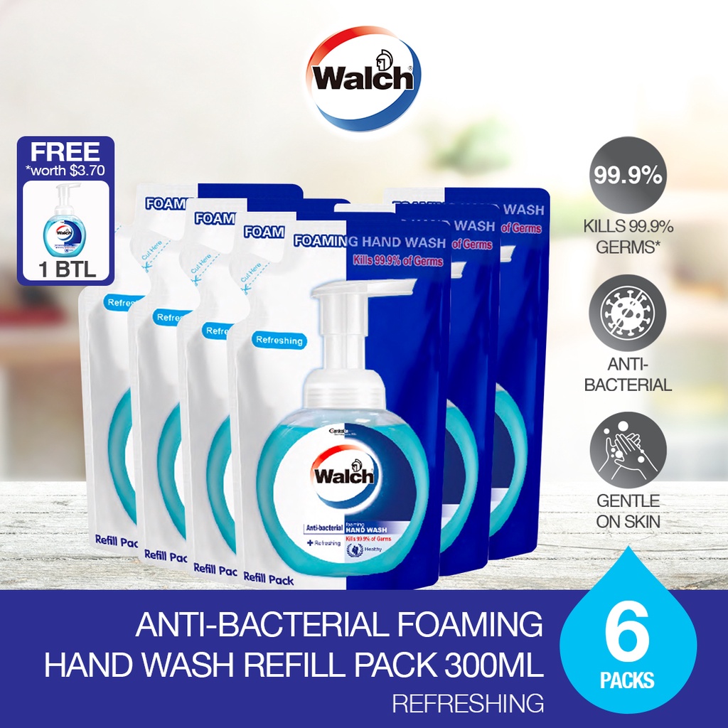 Walch® Antibacterial Foaming Hand Wash Refill 300ml x 6 Packs Free 1
