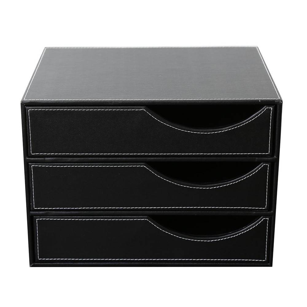 3 Drawer Office Desktop Leather Stationery Document Organizer Case
