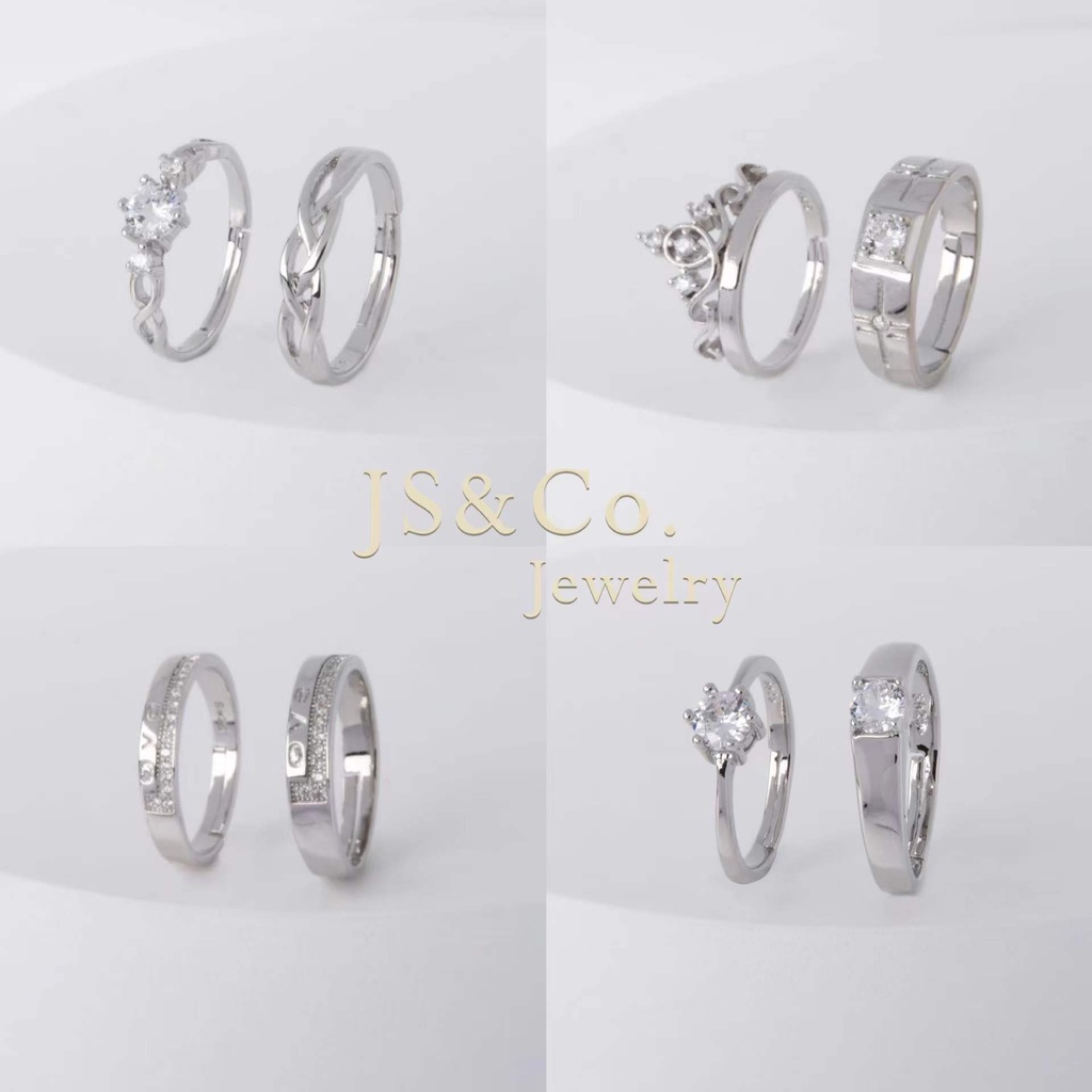 JS&Co. Premium 18k Platinum Plated Couple Ring Set Promise Ring with Zircon Timeless Fashion Accessories Birthday Gift Cincin Couple
