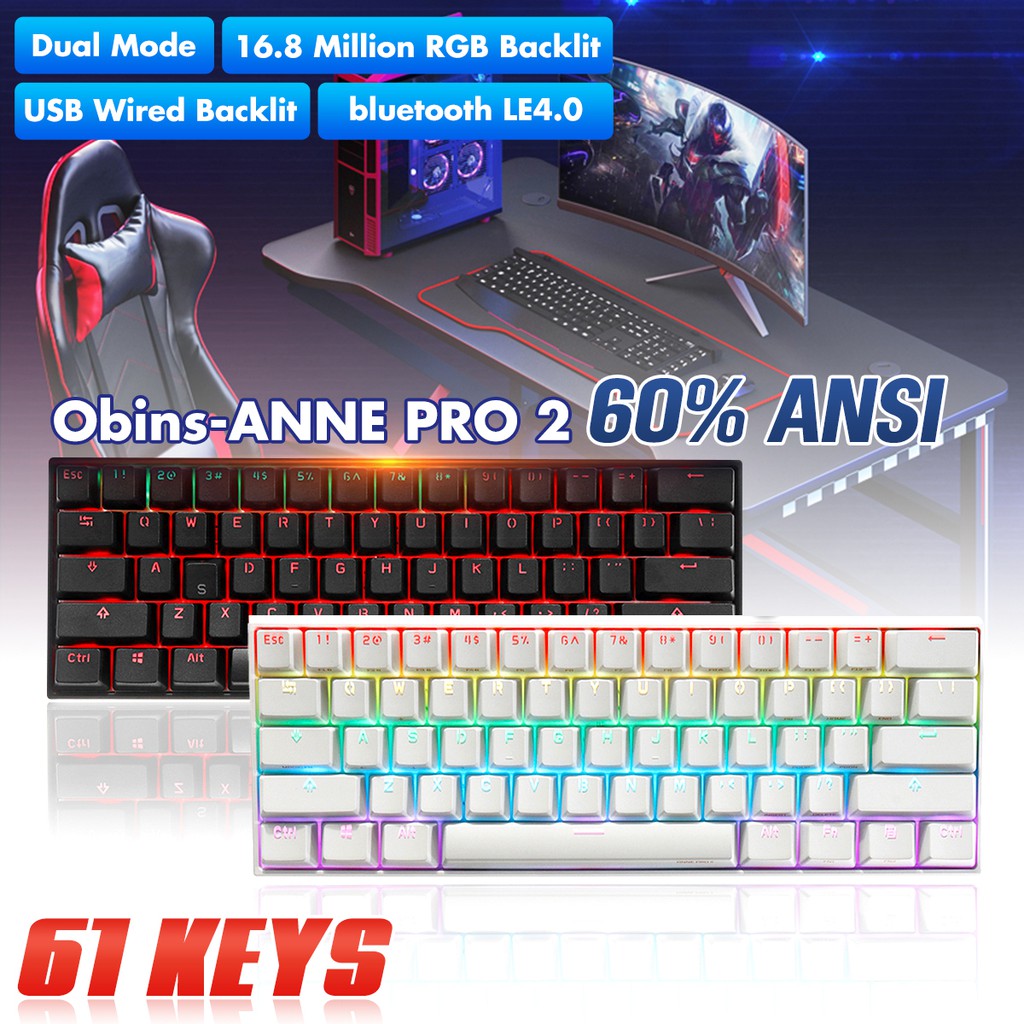 Obins Anne Pro 2 60 Nkro 4 0 Type C Rgb Mechanical Gaming 61 Keys Keyboard Shopee Singapore