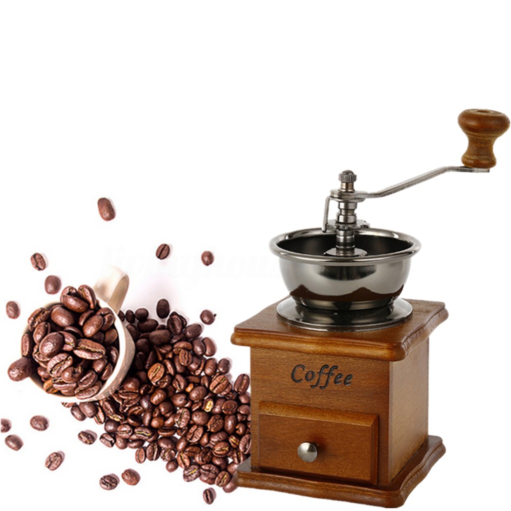 Vintage Wooden Manual Crank Coffee Bean Mill Grinder Espresso Shopee