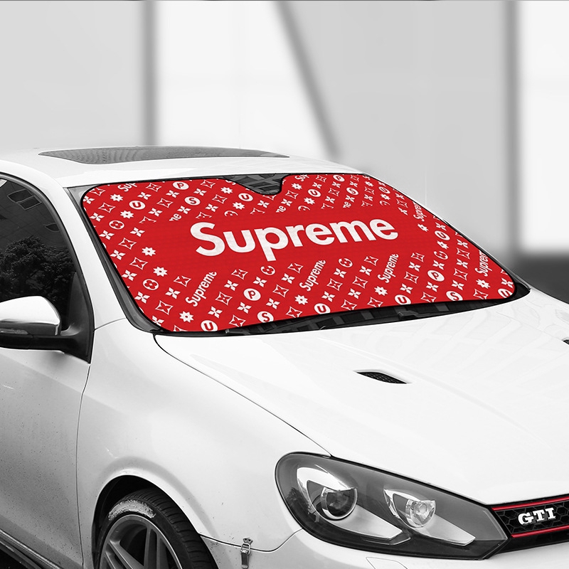 Ready Stock Supreme Car Sunshade Red Black Fashion Sunscreen Insulation Panel Car Front Windshield Sunshade Shopee Singapore