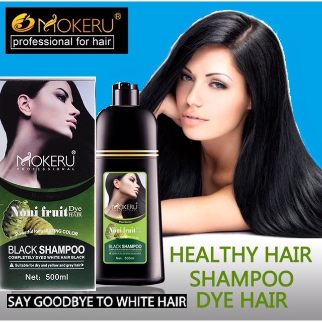Free Loose Powder Mokeru Black Hair Dye Shampoo 500ml For Men And
