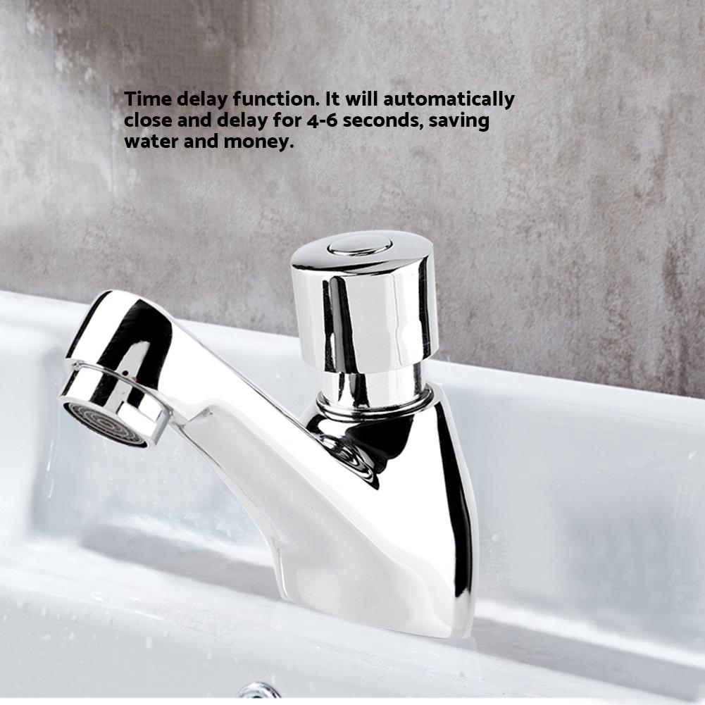 Time Delay Basin Sink Faucet Auto Self Closing Water Saving Chrome Plated Tap Kitchen Faucets Plumbing Fixtures