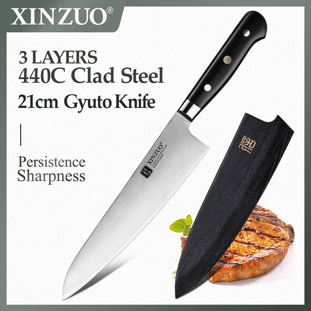 XINZUO 210m Chef Knife 3 Layer 440C Core Clad Steel Kitchen Knives