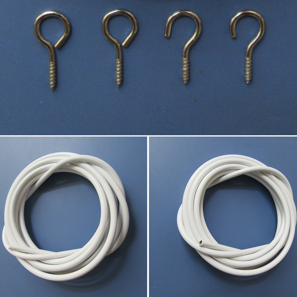 Net Curtain Wire White Window Cord Cable With Free Hooks Eyes
