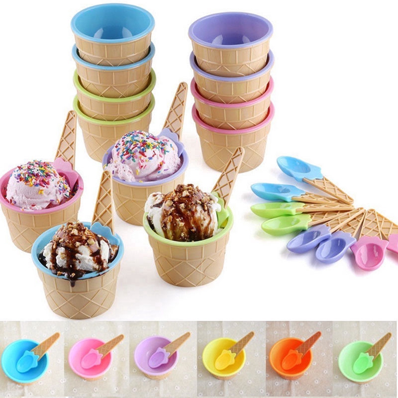 Plastic Ice Cream Dessert Spoon Set Sundae Bowl Child Gift Cup Shopee