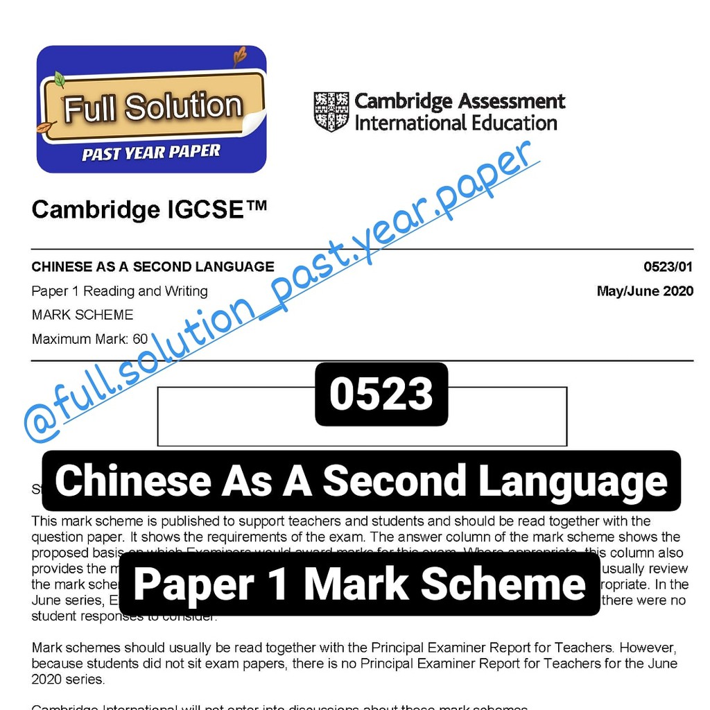 Cambridge Igcse 0523 Chinese As A Second Language Past Year Question Paper Mark Scheme Shopee Singapore
