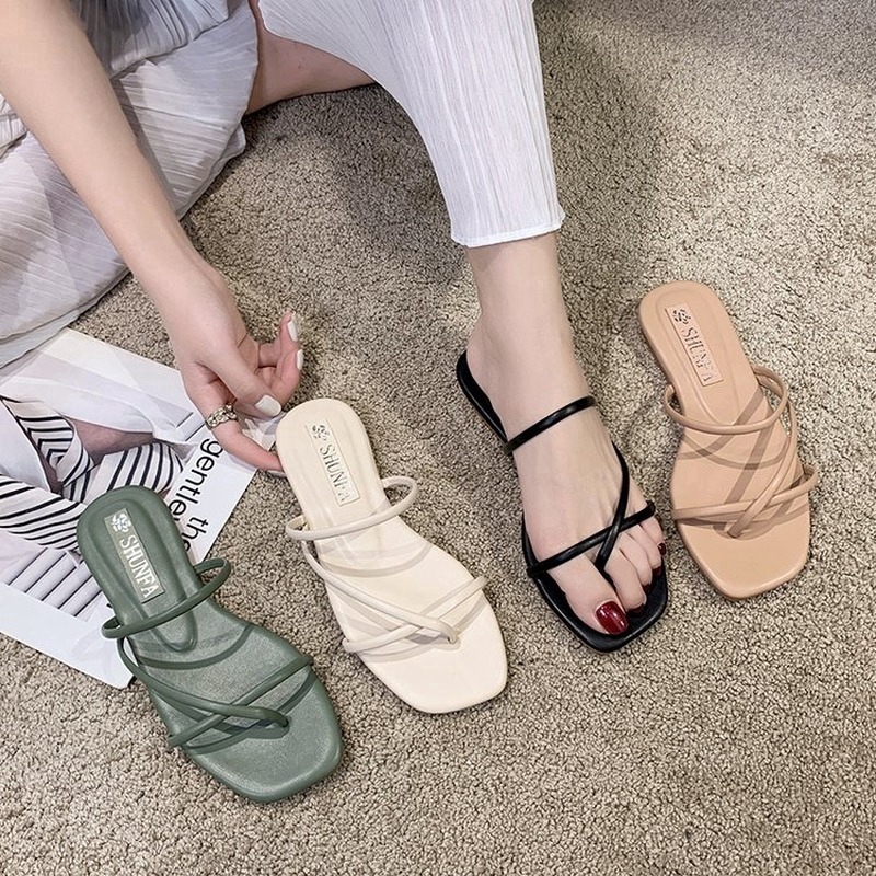 Korean Fashion Casual Cross Sandals Women Flat Sandal | Shopee Singapore