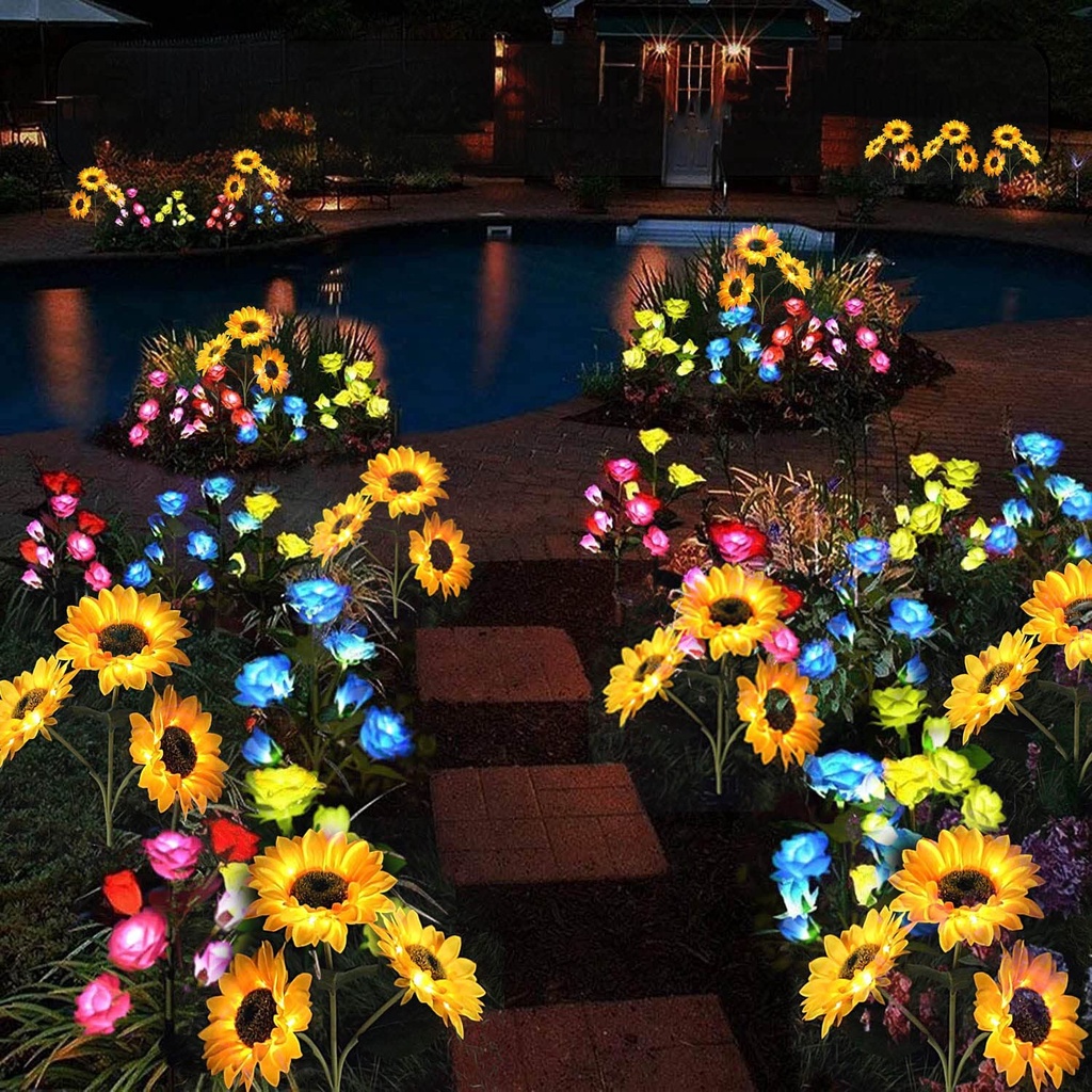 Solar 3Head Sunflower LED Garden Lights Outdoor Waterproof for Home